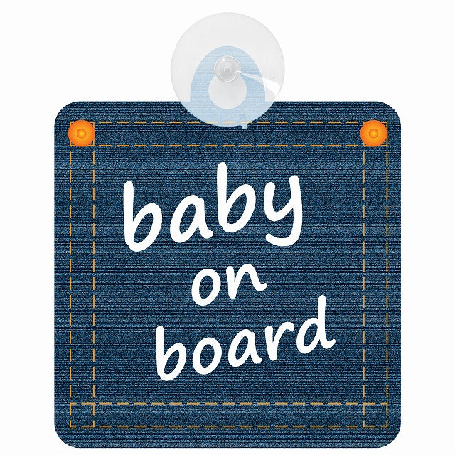 baby on board デニム デザイン Aタイプ 小文字 車用吸盤付サイン 12.4x14.6cm