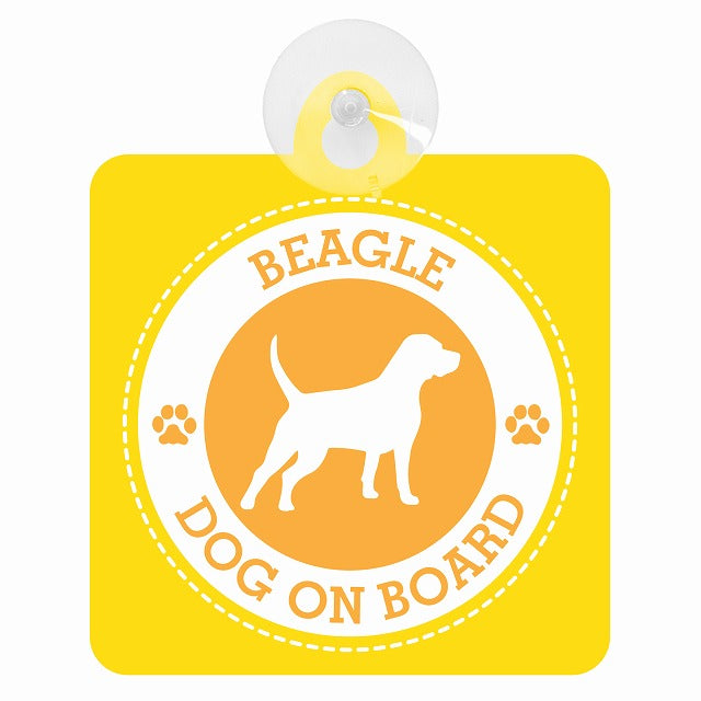 DOG ON BOARD BEAGLE ビーグル イエロー 肉球マーク 車用吸盤付サイン 12.4x14.6cm