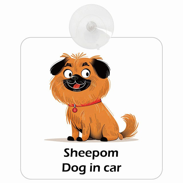 Sheepom シーポメ DOG IN CAR アメリカン カートゥーン スタイル アニメ風 車用吸盤付サイン 12.4x14.6cm