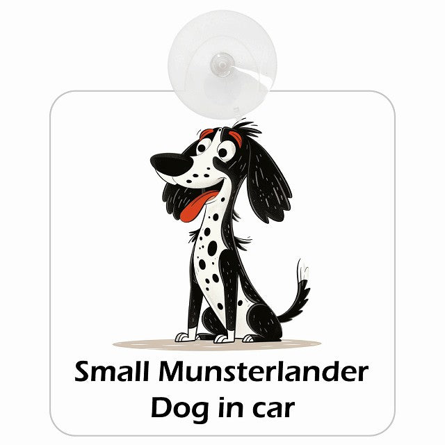 Small Munsterlander スモールミュンスターレンダー DOG IN CAR アメリカン カートゥーン スタイル アニメ風 車用吸盤付サイン 12.4x14.6cm