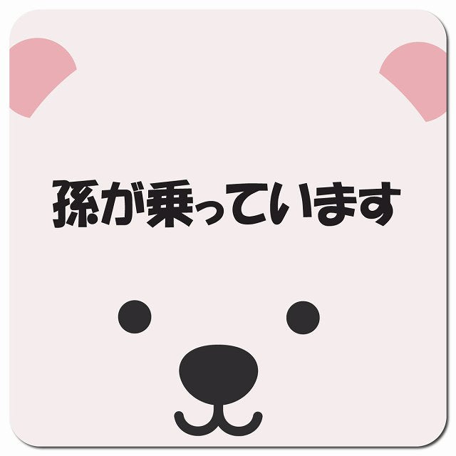 孫が乗っています おでこ しろくま 車用 マグネット 13x13cm 正方形
