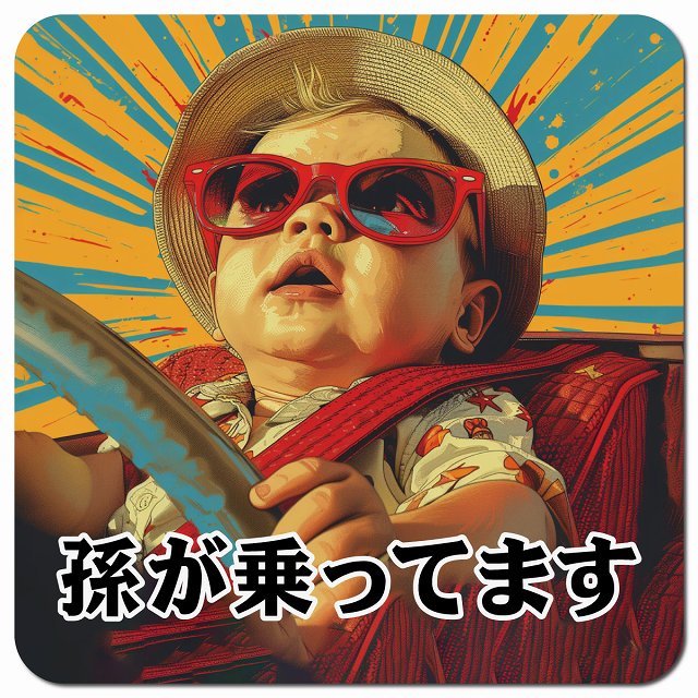 baby in car D4タイプ 車用 マグネット 13x13cm 正方形