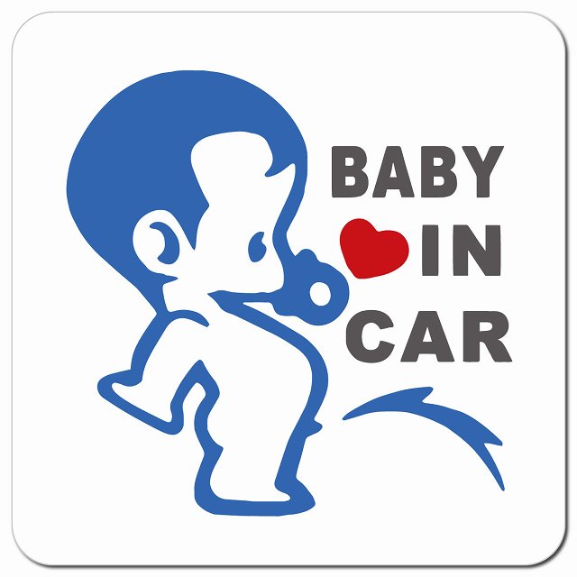 BABY IN CAR 小便小僧 ホワイト 車用 マグネット 13x13cm 正方形