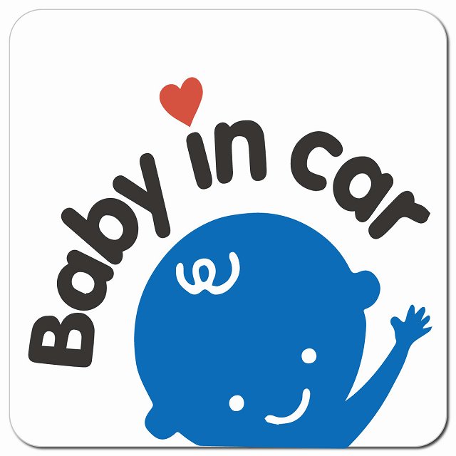BABY IN CAR 手ふりふり ホワイト 車用 マグネット 13x13cm 正方形
