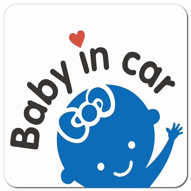 BABY IN CAR リボン ホワイト 車用 マグネット 13x13cm 正方形