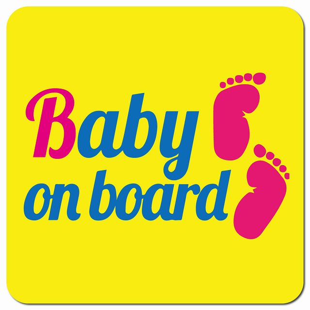 Baby on board 足あと イエロー 車用 マグネット 13x13cm 正方形