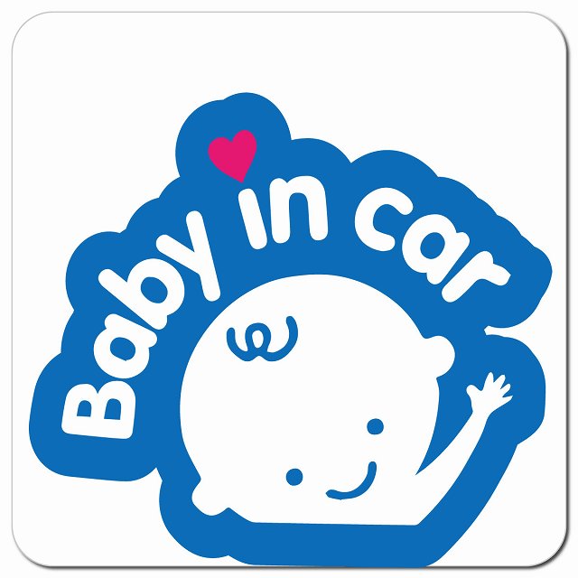 BABY IN CAR アウトライン ホワイト 車用 マグネット 13x13cm 正方形