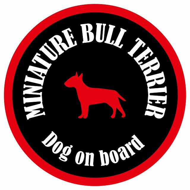 カラフル Dog on board 丸型 ミニチュアブルテリア ブラック&レッド 直径13cm