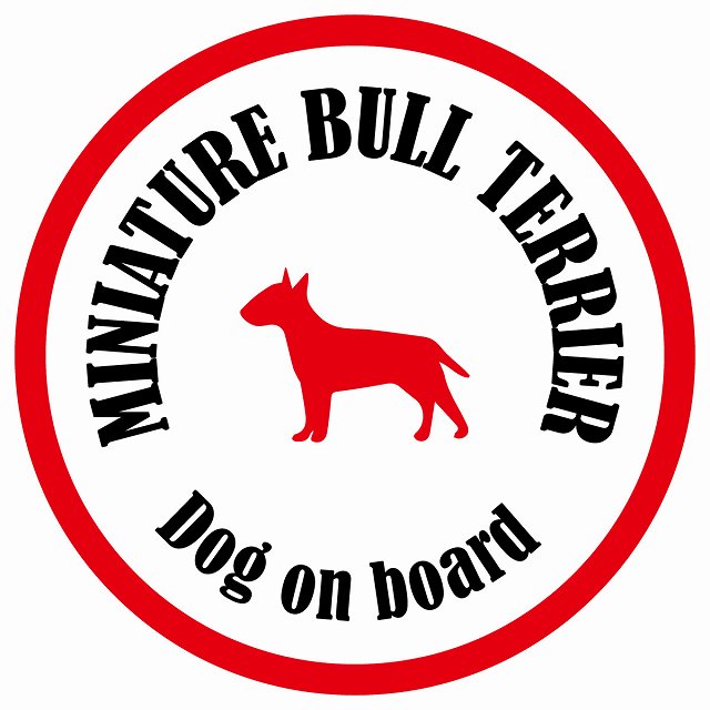 カラフル Dog on board 丸型 ミニチュアブルテリア ホワイト&レッド 直径13cm