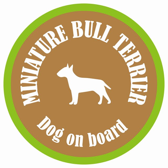 カラフル Dog on board 丸型 ミニチュアブルテリア ブラウン&グリーン 直径13cm