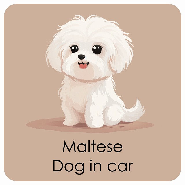 Maltese マルチーズ DOG IN CAR パステル くすみカラー スタイル アニメ風 ステッカー 13x13cm 正方形