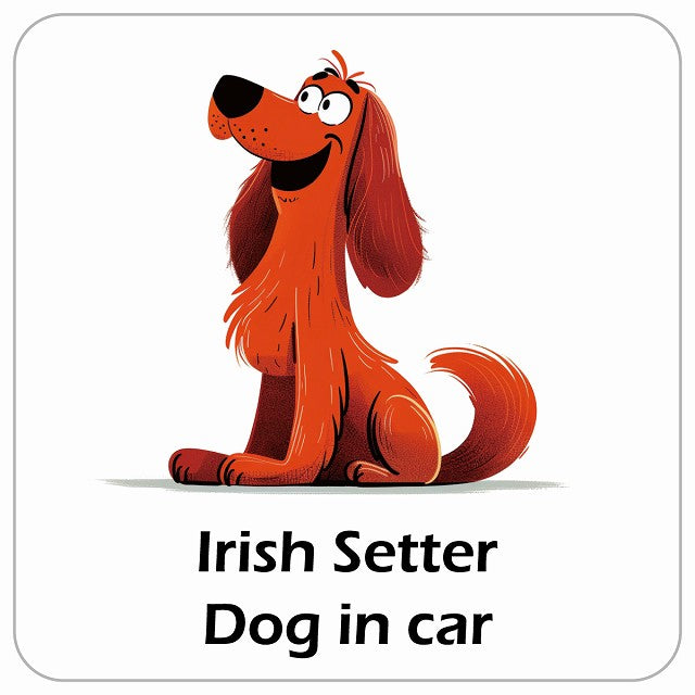 Irish Setter アイリッシュセッター DOG IN CAR アメリカン カートゥーン スタイル アニメ風 ステッカー 13x13cm 正方形