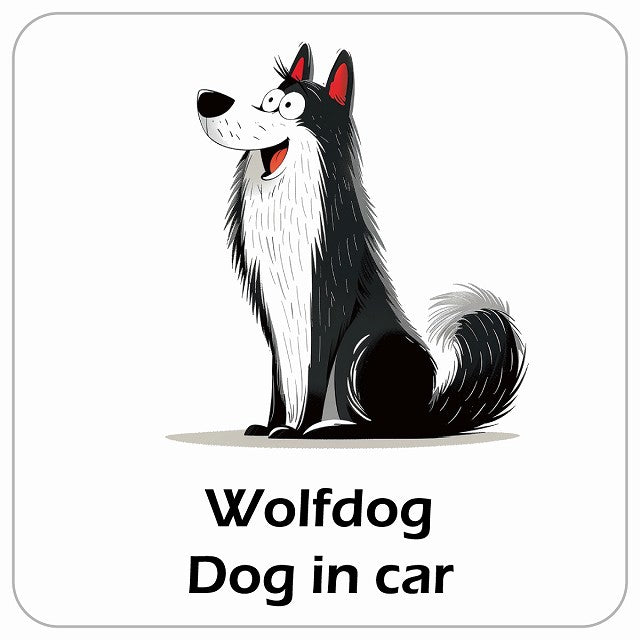 Wolfdog ウルフドッグ DOG IN CAR アメリカン カートゥーン スタイル アニメ風 ステッカー 13x13cm 正方形