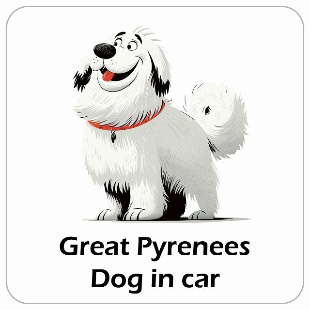 Great Pyrenees グレートピレニーズ DOG IN CAR アメリカン カートゥーン スタイル アニメ風 ステッカー 13x13cm 正方形