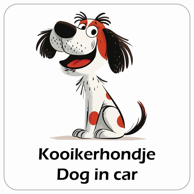 Kooikerhondje コーイケルホーンディエ DOG IN CAR アメリカン カートゥーン スタイル アニメ風 ステッカー 13x13cm 正方形