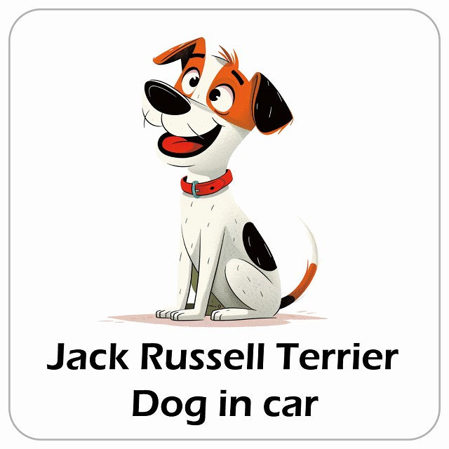 Jack Russell Terrier ジャックラッセルテリア DOG IN CAR アメリカン カートゥーン スタイル アニメ風 ステッカー 13x13cm 正方形
