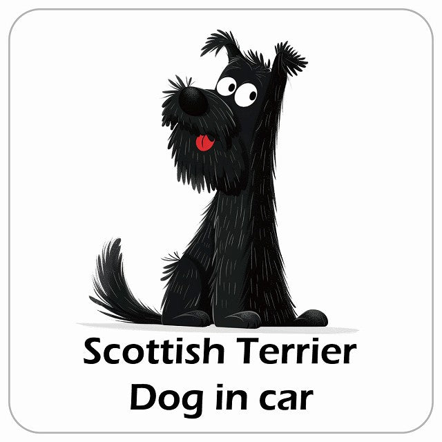 Scottish Terrier スコティッシュテリア DOG IN CAR アメリカン カートゥーン スタイル アニメ風 ステッカー 13x13cm 正方形