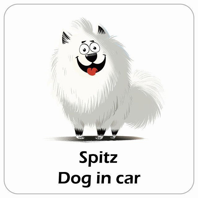 Spitz スピッツ DOG IN CAR アメリカン カートゥーン スタイル アニメ風 ステッカー 13x13cm 正方形