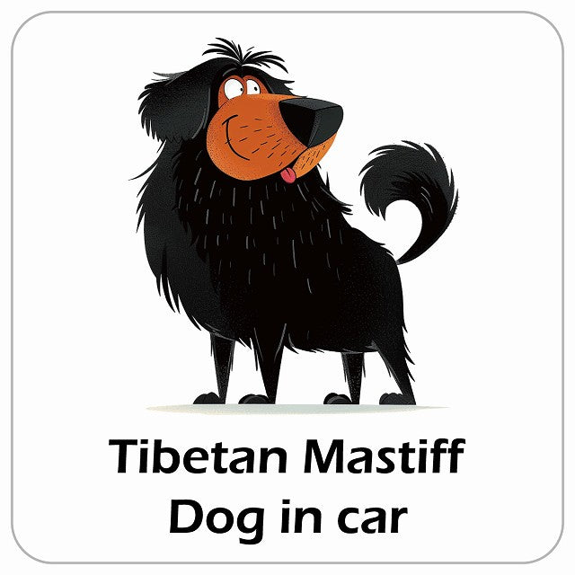 Tibetan Mastiff チベタンマスティフ DOG IN CAR アメリカン カートゥーン スタイル アニメ風 ステッカー 13x13cm 正方形