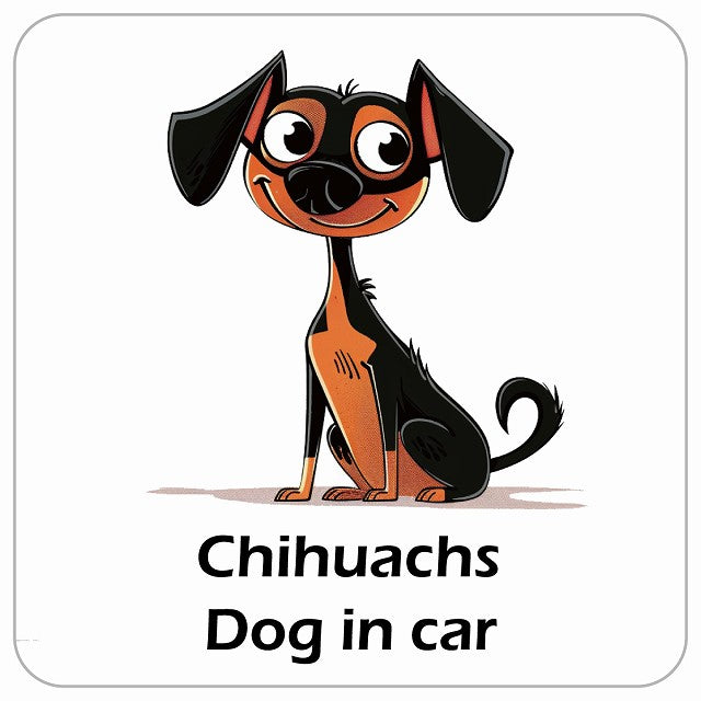 Chihuachs チワックス DOG IN CAR アメリカン カートゥーン スタイル アニメ風 ステッカー 13x13cm 正方形