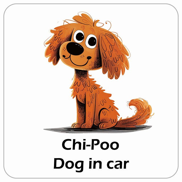 Chi-Poo チワプー DOG IN CAR アメリカン カートゥーン スタイル アニメ風 ステッカー 13x13cm 正方形