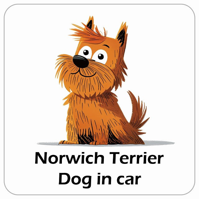 Norwich Terrier ノーリッチテリア DOG IN CAR アメリカン カートゥーン スタイル アニメ風 ステッカー 13x13cm 正方形