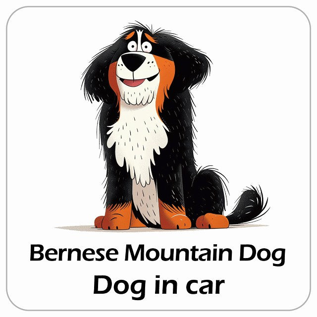 Bernese Mountain Dog バーニーズマウンテンドッグ DOG IN CAR アメリカン カートゥーン スタイル アニメ風 ステッカー 13x13cm 正方形