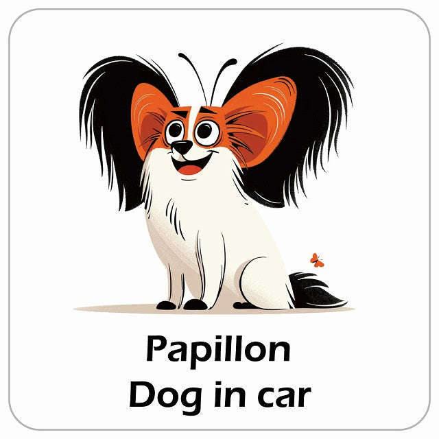 Papillon パピヨン DOG IN CAR アメリカン カートゥーン スタイル アニメ風 ステッカー 13x13cm 正方形