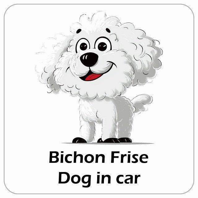Bichon Frise ビションフリーゼ DOG IN CAR アメリカン カートゥーン スタイル アニメ風 ステッカー 13x13cm 正方形