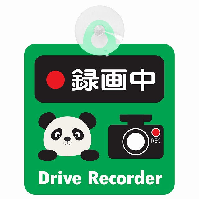 アニマル ぱんだ 録画中 Drive Recorder ドライブレコーダー 車用吸盤付サイン 12.4x14.6cm 表示プレート