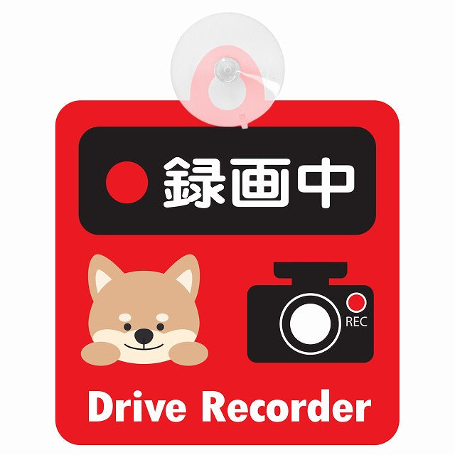 アニマル いぬ 録画中 Drive Recorder ドライブレコーダー 車用吸盤付サイン 12.4x14.6cm 表示プレート