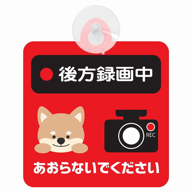 アニマル いぬ 後方録画中 あおらないでください ドライブレコーダー 車用吸盤付サイン 12.4x14.6cm 表示プレート