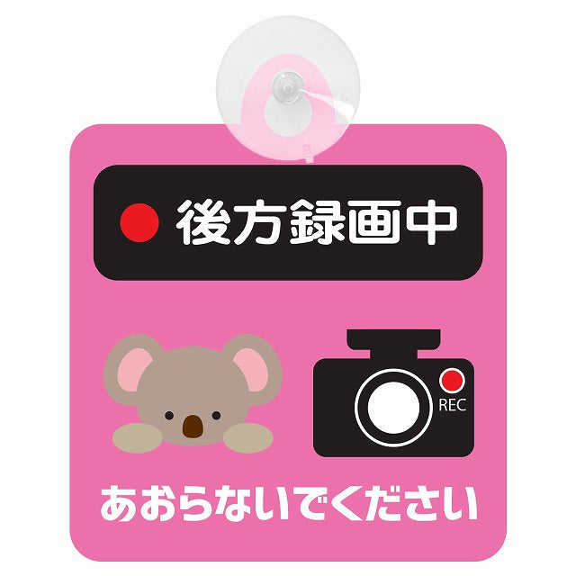 アニマル こあら 後方録画中 あおらないでください ドライブレコーダー 車用吸盤付サイン 12.4x14.6cm 表示プレート
