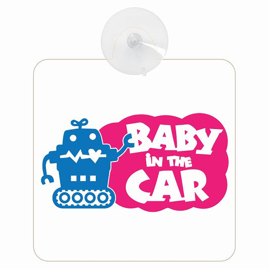 BABY IN CAR ロボット ホワイト 車用吸盤付サイン 12.4x14.6cm