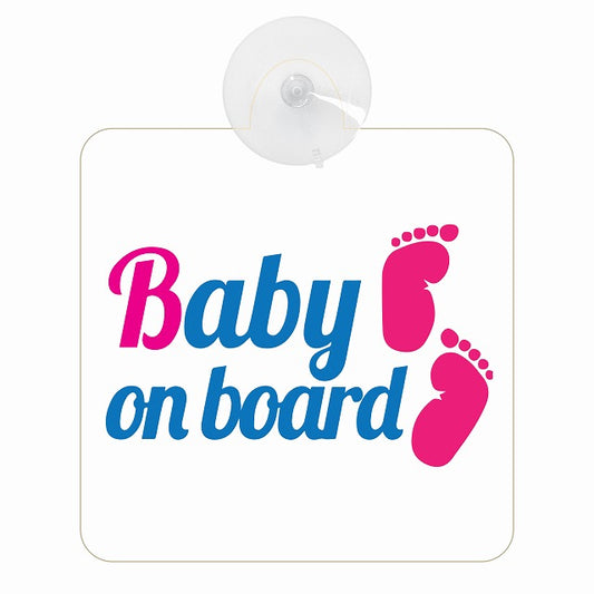 Baby on board 足あと ホワイト 車用吸盤付サイン 12.4x14.6cm