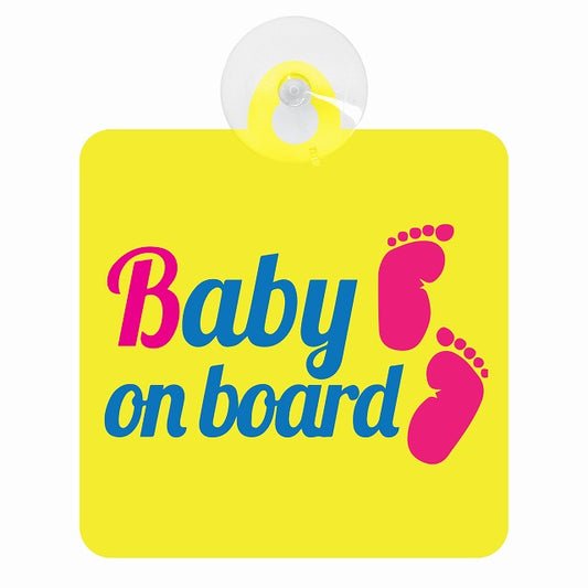 Baby on board 足あと イエロー 車用吸盤付サイン 12.4x14.6cm