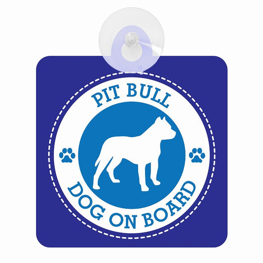 DOG ON BOARD PIT BULL ピットブル ブルー 肉球マーク 車用吸盤付サイン 12.4x14.6cm