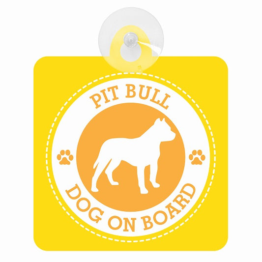 DOG ON BOARD PIT BULL ピットブル イエロー 肉球マーク 車用吸盤付サイン 12.4x14.6cm