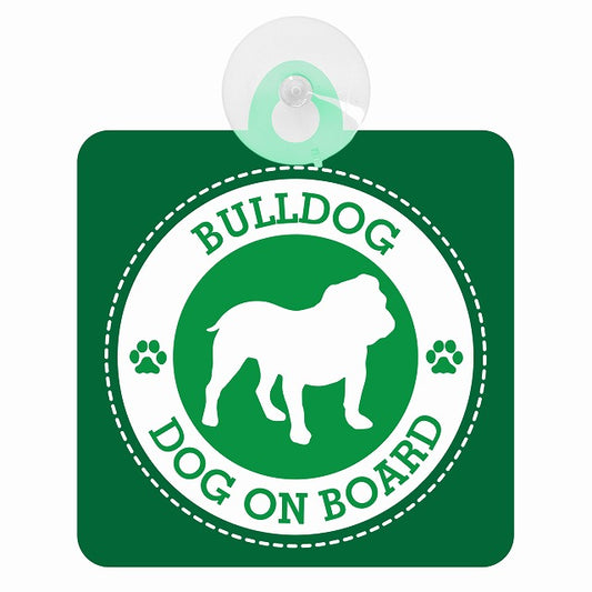 DOG ON BOARD BULLDOG ブルドッグ グリーン 肉球マーク 車用吸盤付サイン 12.4x14.6cm