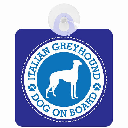 DOG ON BOARD Italian Greyhound イタリアングレーハウンド ブルー 肉球マーク 車用吸盤付サイン 12.4x14.6cm 表示プレート