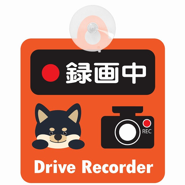 黒柴 録画中 Drive Recorder オレンジ 車用吸盤付サイン 12.4x14.6cm 表示プレート