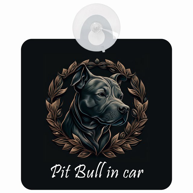 Pit Bull ピットブル Aタイプ イラスト付 DOG IN CAR 車用吸盤付サイン 12.4x14.6cm