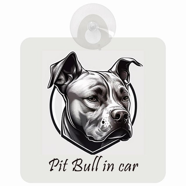 Pit Bull ピットブル Cタイプ イラスト付 DOG IN CAR 車用吸盤付サイン 12.4x14.6cm