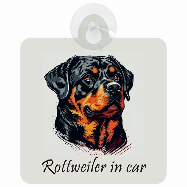 Rottweiler ロットワイラー Aタイプ イラスト付 DOG IN CAR 車用吸盤付サイン 12.4x14.6cm