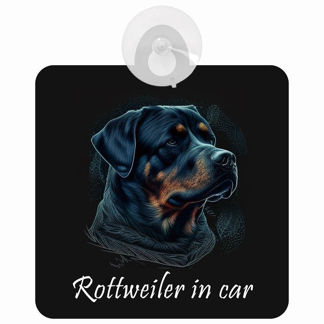 Rottweiler ロットワイラー Bタイプ イラスト付 DOG IN CAR 車用吸盤付サイン 12.4x14.6cm