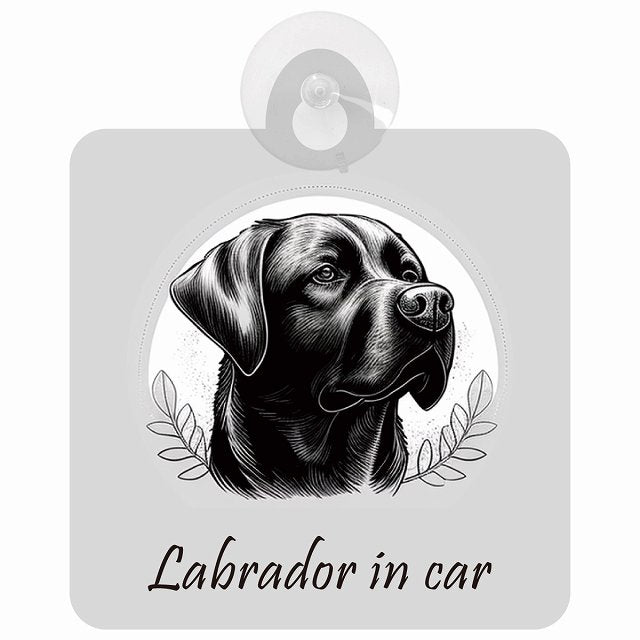 Labrador ラブラドール Aタイプ イラスト付 DOG IN CAR 車用吸盤付サイン 12.4x14.6cm