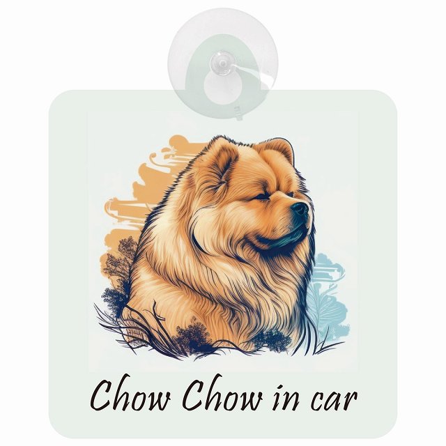 Chow チャウチャウ Aタイプ イラスト付 DOG IN CAR 車用吸盤付サイン 12.4x14.6cm