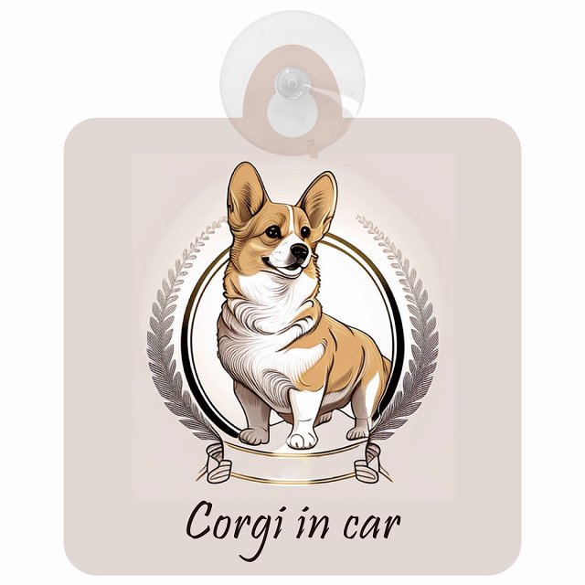 Corgi コーギー Aタイプ イラスト付 DOG IN CAR 車用吸盤付サイン 12.4x14.6cm
