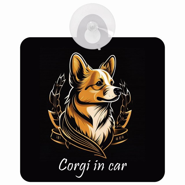 Corgi コーギー Bタイプ イラスト付 DOG IN CAR 車用吸盤付サイン 12.4x14.6cm