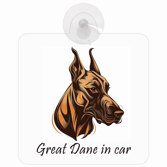 Great Dane グレートデーン Bタイプ イラスト付 DOG IN CAR 車用吸盤付サイン 12.4x14.6cm